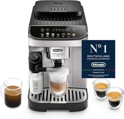 Magnifica Evo ECAM292.81.SB- Kaffeevollautomat mit vollautomatischem cremigen Milchschaum, 7 One-Touch-Getränke, Cappuccino & Espresso, Kaffeemaschine, Soft-Touch-Bedienfeld, Silber