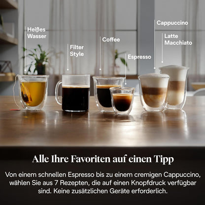 Magnifica Evo ECAM292.81.SB- Kaffeevollautomat mit vollautomatischem cremigen Milchschaum, 7 One-Touch-Getränke, Cappuccino & Espresso, Kaffeemaschine, Soft-Touch-Bedienfeld, Silber