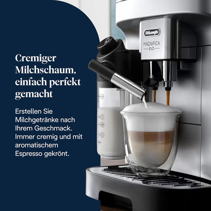 Magnifica Evo ECAM292.81.SB- Kaffeevollautomat mit vollautomatischem cremigen Milchschaum, 7 One-Touch-Getränke, Cappuccino & Espresso, Kaffeemaschine, Soft-Touch-Bedienfeld, Silber