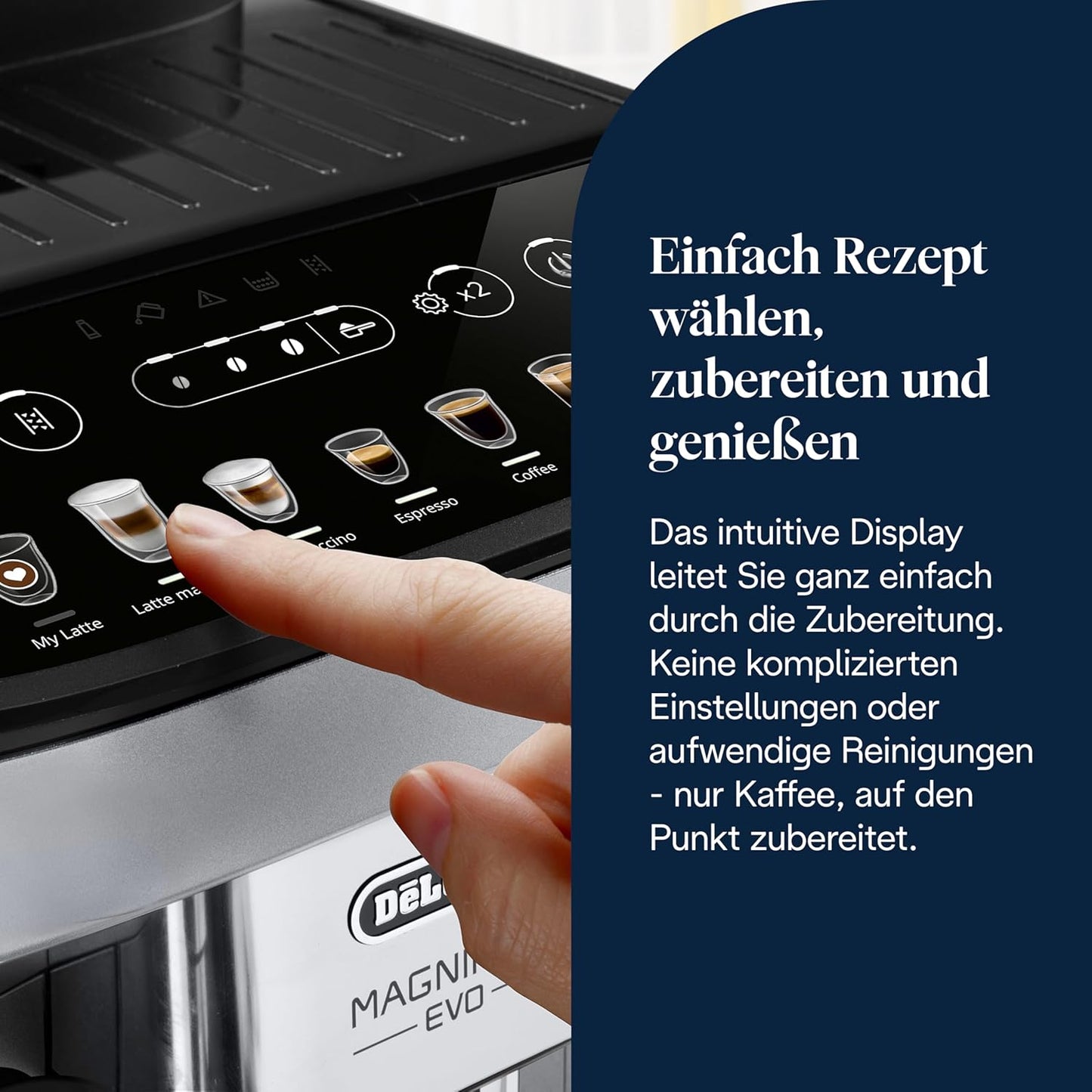 Magnifica Evo ECAM292.81.SB- Kaffeevollautomat mit vollautomatischem cremigen Milchschaum, 7 One-Touch-Getränke, Cappuccino & Espresso, Kaffeemaschine, Soft-Touch-Bedienfeld, Silber